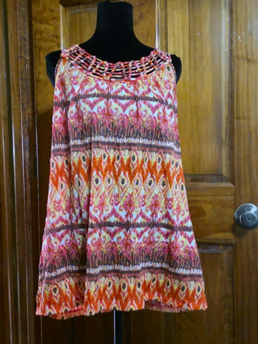 Sleeveless Top Earth Tones Twisted Braid Scoop Collar Size Large